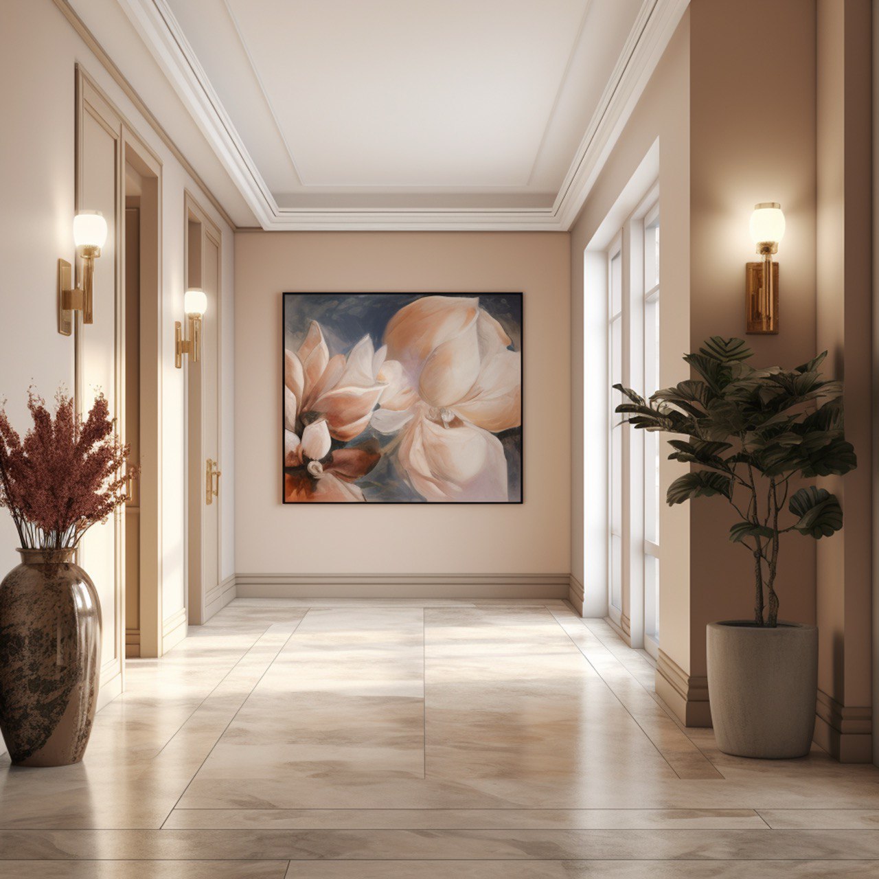 Floral Acrylic Painting in Corridor