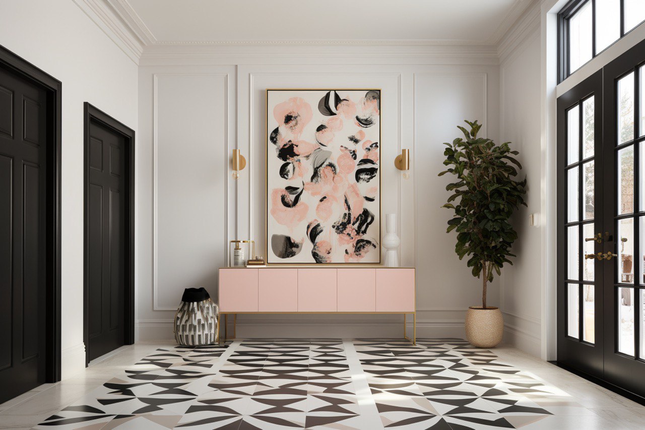 Abstract Pink and Black Oil Painting for Entrance