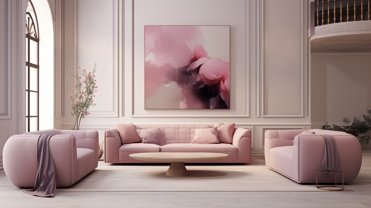 Pink Oil Painting in Living Room