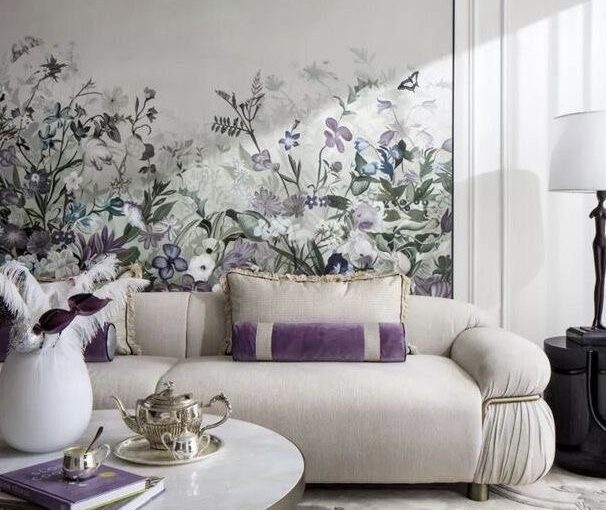 Purple Floral Acrylic Painting for Living Room
