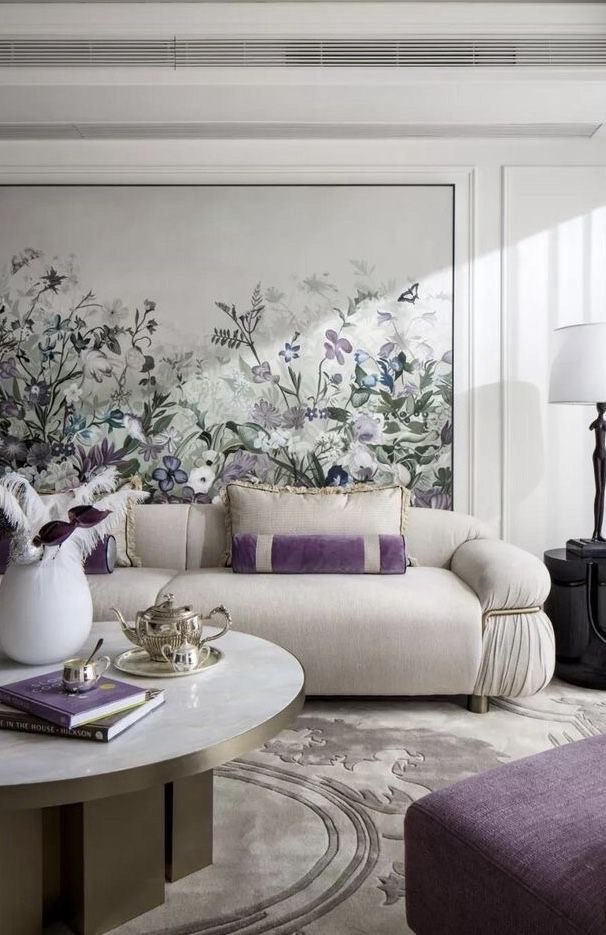 Purple Floral Acrylic Painting for Living Room