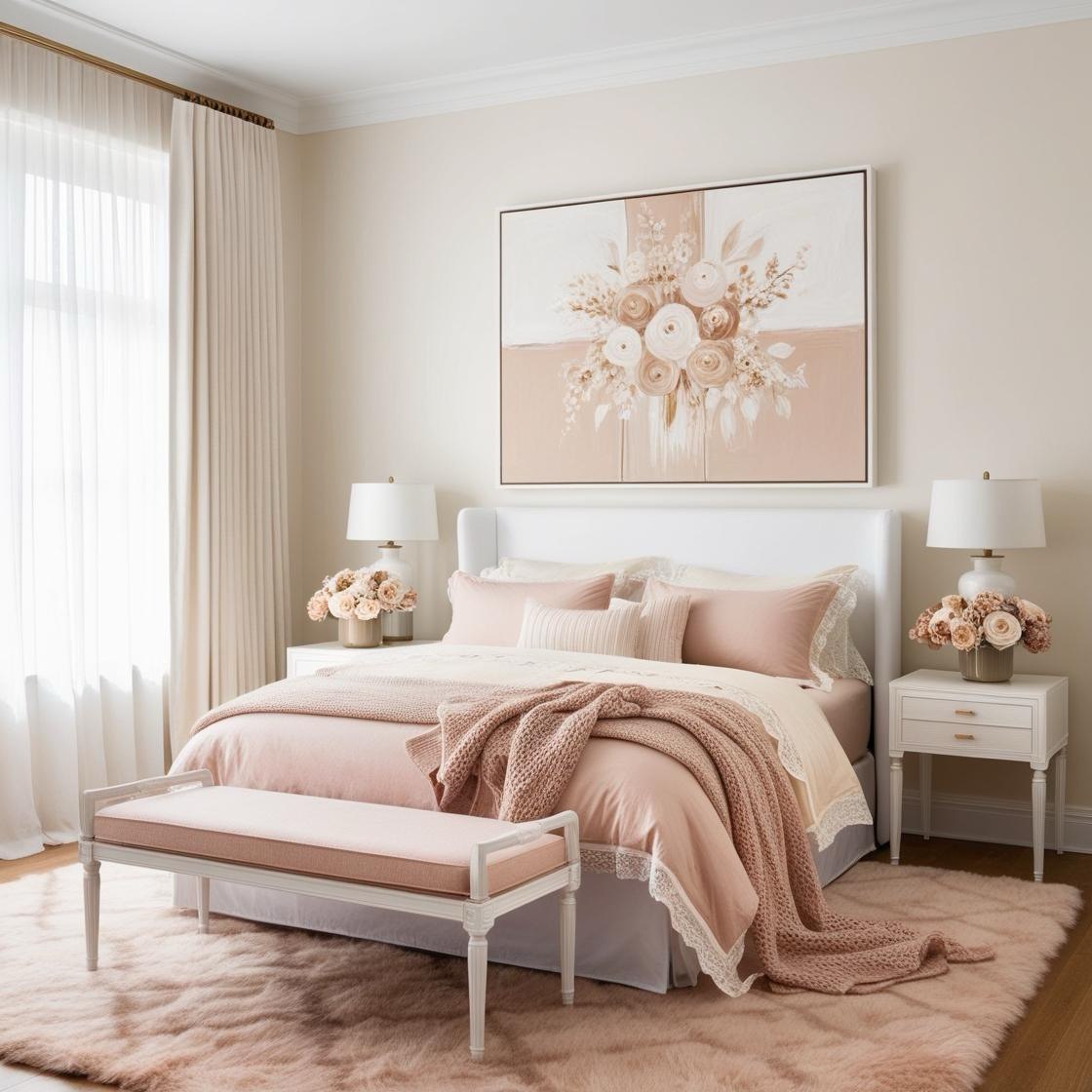 Pink Floral Acrylic Painting for Bedroom
