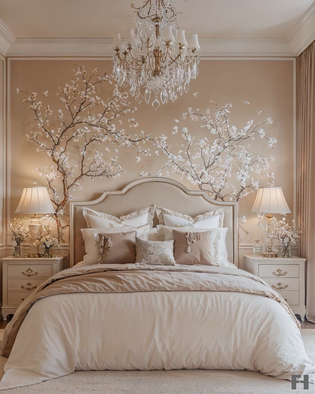 Pink Floral Wall Painting for Bedroom