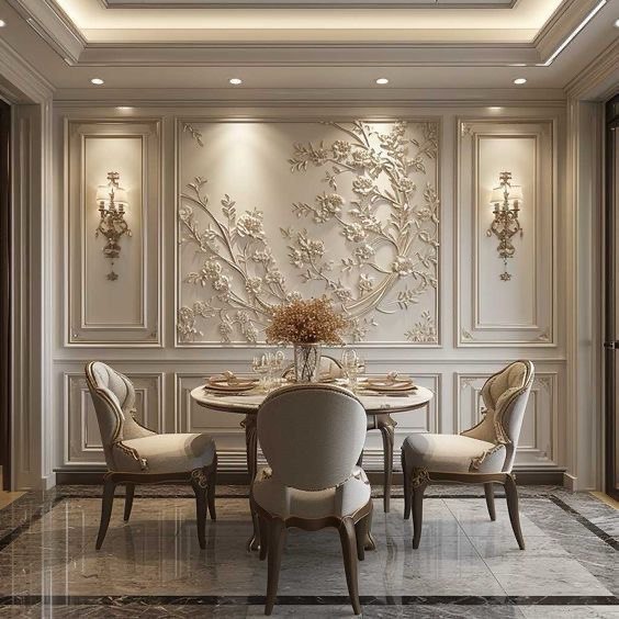 Floral Wall Relief in Dining Room